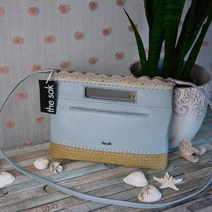 the sak, leather, light blue, crossbody purse, California, beach, unique, linen